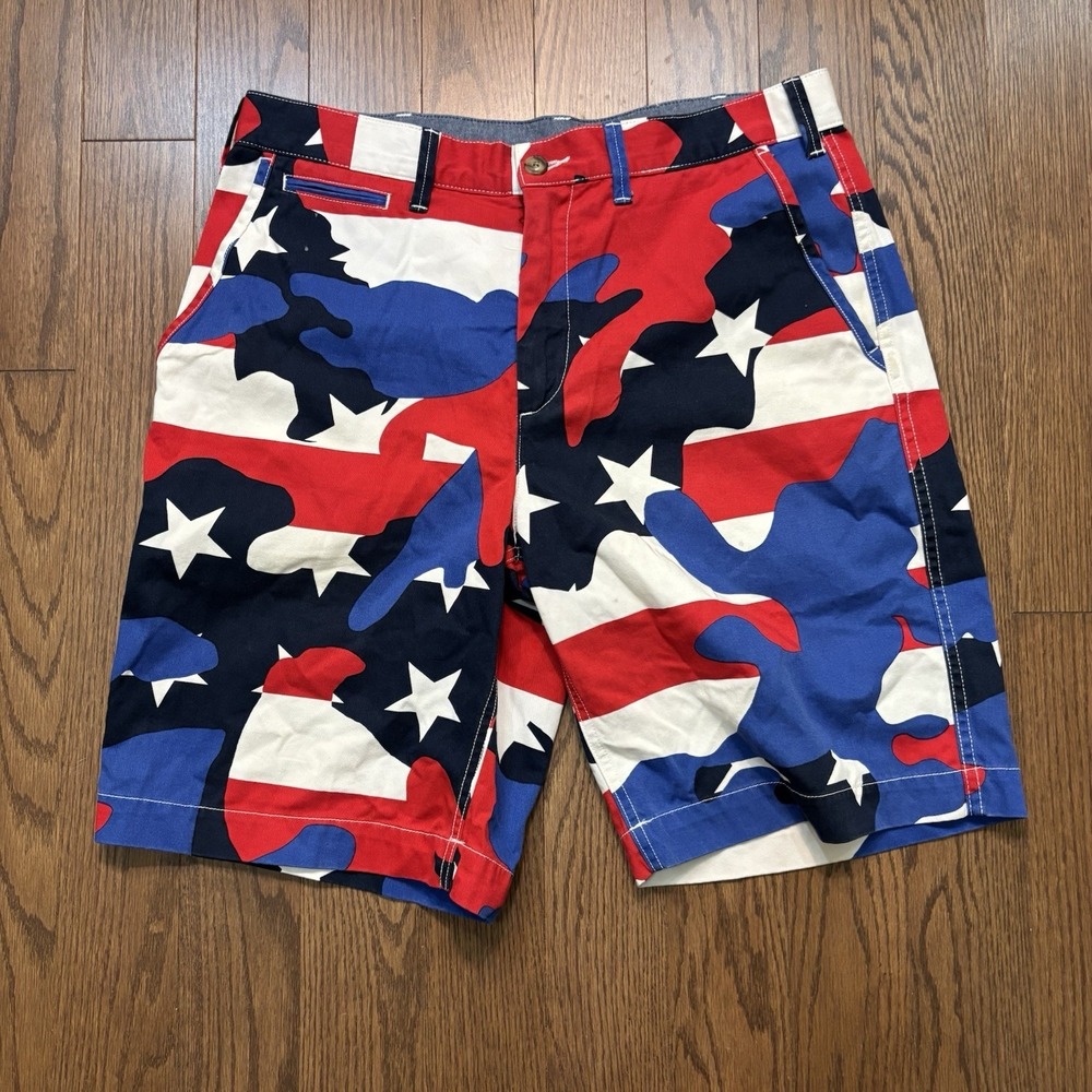 Vintage Polo Ralph Lauren Camo Shorts Men's 32 Red White Blue USA Chino Relaxed